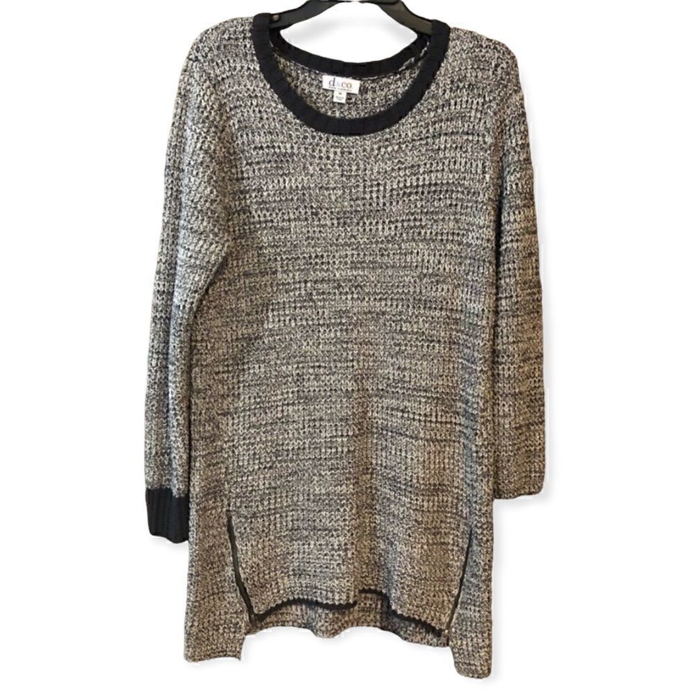 Denim & Co. Sz M Heathered Black White Chunky Knit Oversized Relaxed Sweater